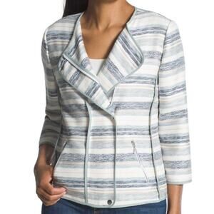 NWT Chico’s Jacket Ocean‎ Stripe 3/4 Sleeve Snap Zip Closure Zip Pockets Size M